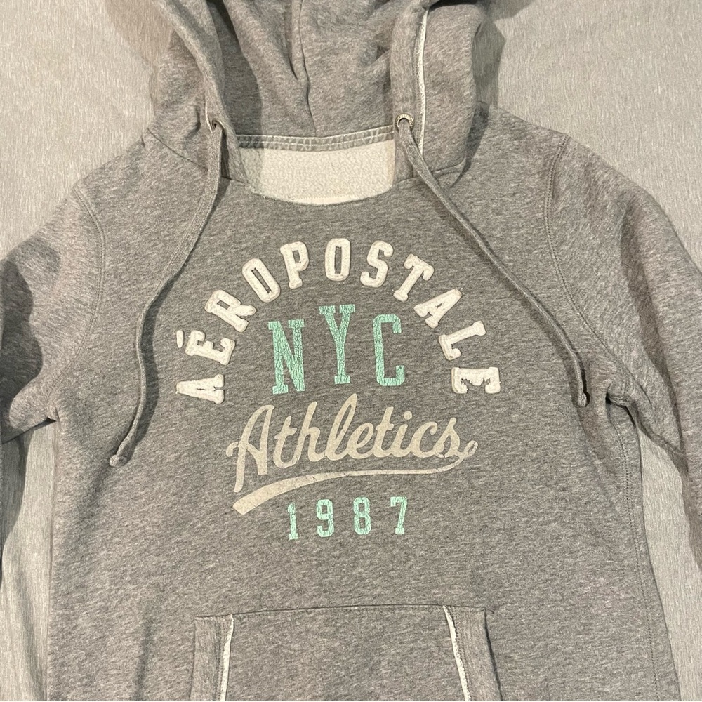 Aeropostale Heather Gray Hoodie with Mint Print Hoodie Sweatshirt Large - Picture 2 of 4